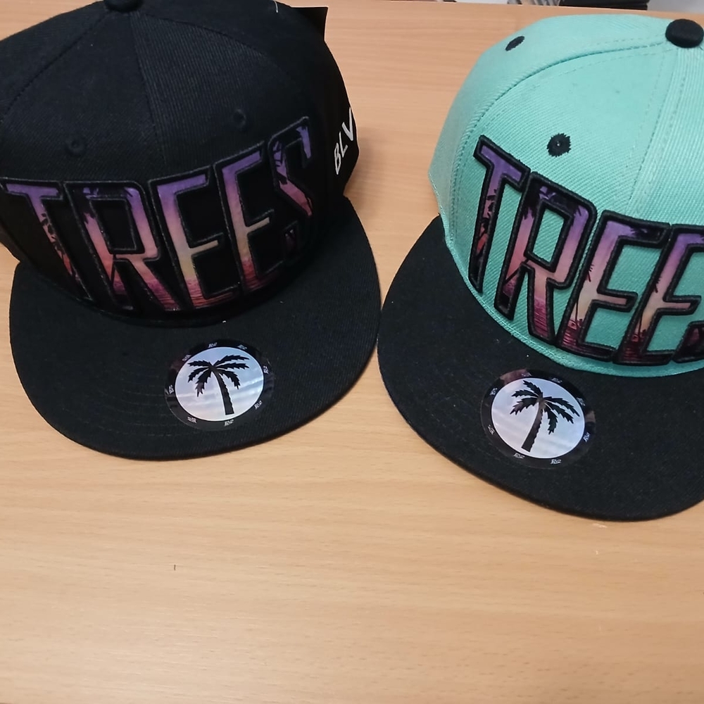 TREES Snapback Hats in Black and Teal